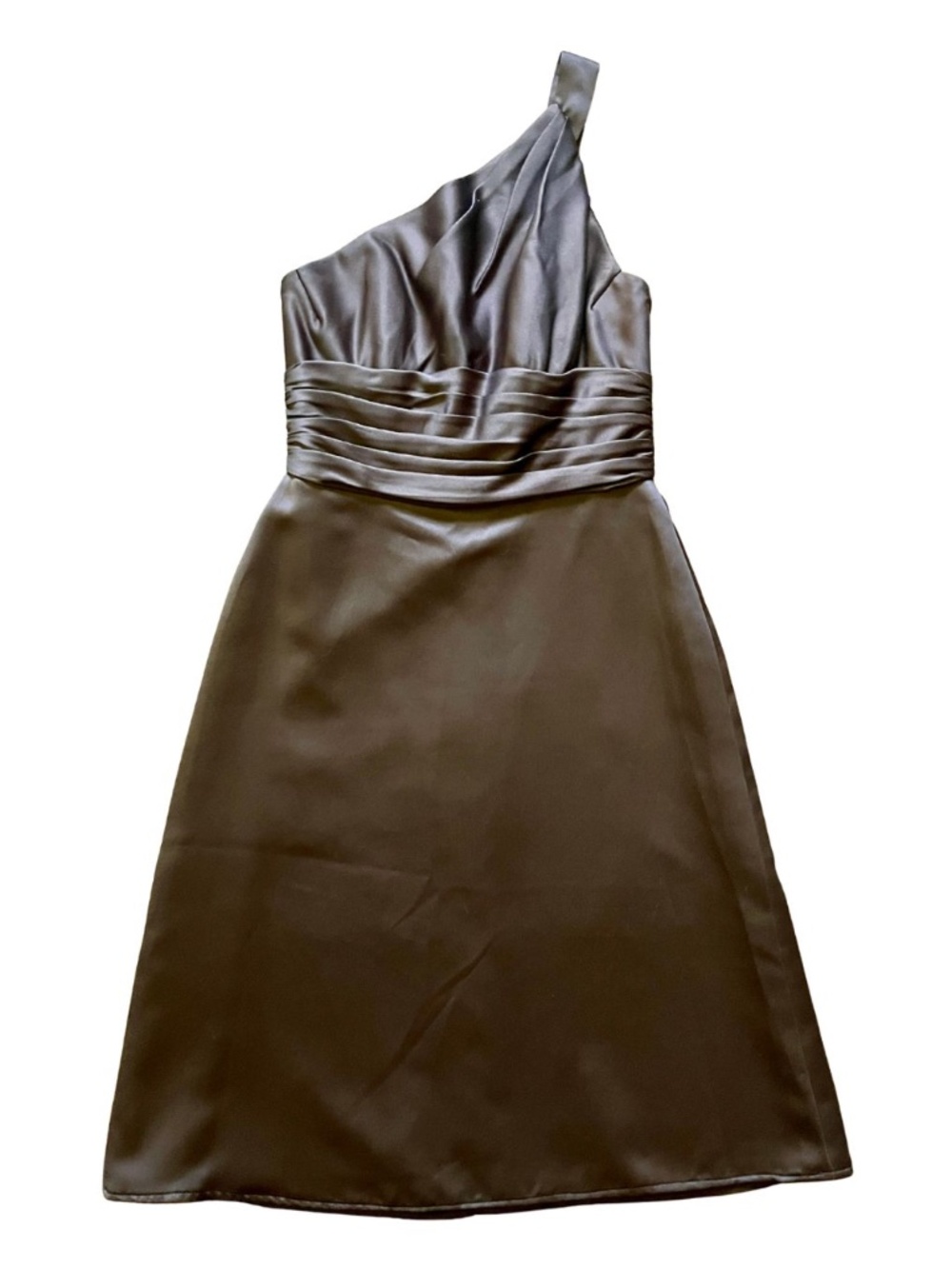 One Shoulder Chocolate Brown Cocktail Dress Wedding Semi-Formal Chic